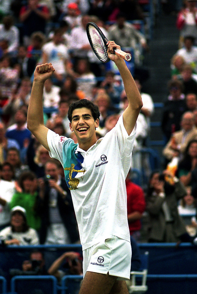 Pete Sampras defeates Andre Agassi 6-4 6-3 6-2 in the final to win the Men's Singles title at the 1990 US Open.